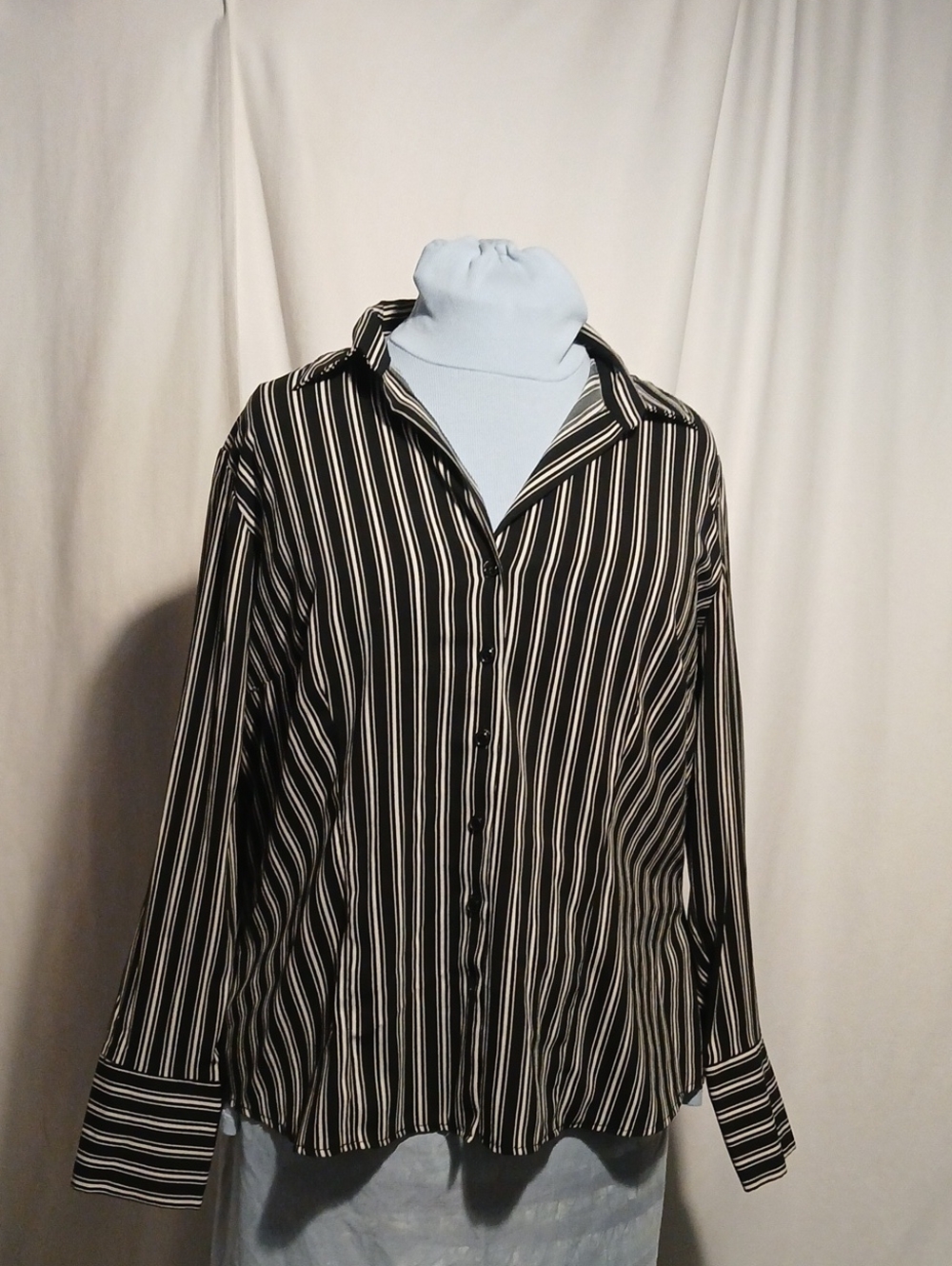 Women's Black & White Vertical Stripe Button-Down Shirt